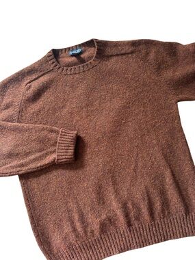 Lands’ End Shetland Wool Crewneck Sweater Brown Made in Scotland LT